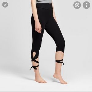 Black Cotton Tie Lace-Up Leggings